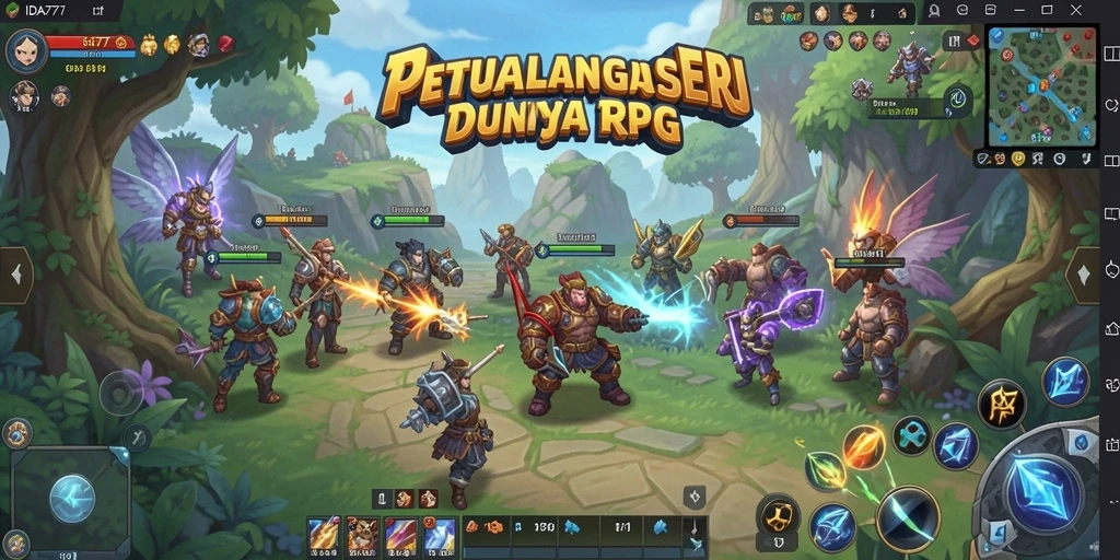 Tangkapan layar utama IDA777 menampilkan aksi seru dalam pertarungan RPG.