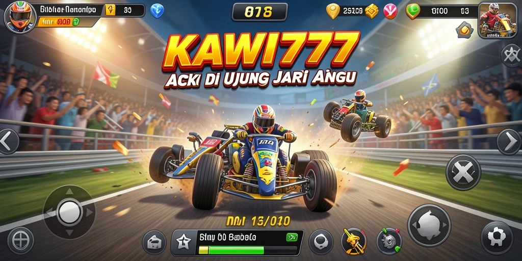 Tangkapan layar dari gameplay KAWI777 menampilkan momen balapan mendebarkan.