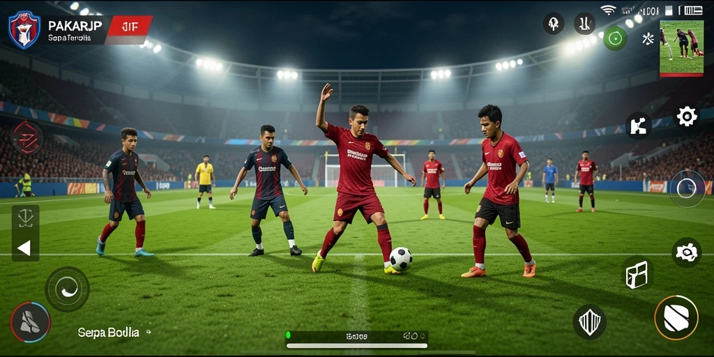 Tampilan gameplay mengesankan dalam PAKARJP dengan aksi sepak bola seru.