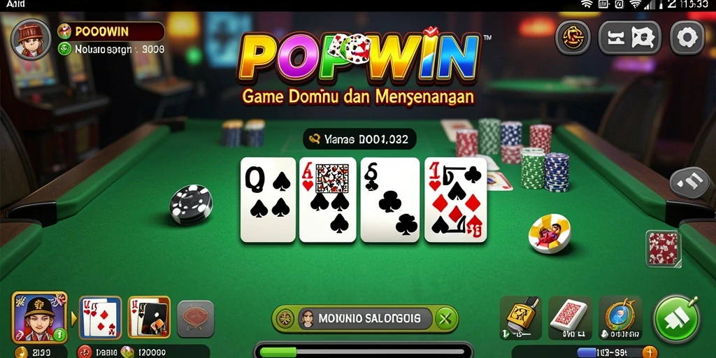 Screenshot gameplay menarik dari POPWIN yang menunjukkan keseruan permainan Domino.
