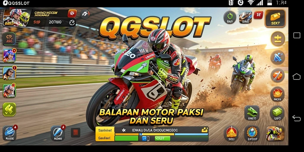 Tampilan gameplay menarik di QQSLOT, penuh aksi balapan motor.