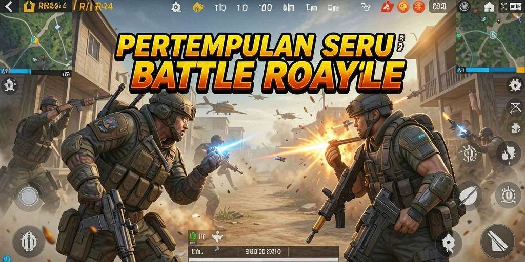 Tangkapan layar utama RR44 menampilkan aksi intens dalam pertempuran Battle Royale.