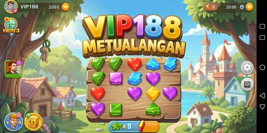 Menampilkan gameplay match-3 yang seru dan berwarna-warni.